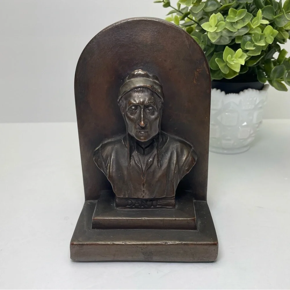 Vintage Antique Sculpture Dante Bronze Bookends - Picture 7 of 12